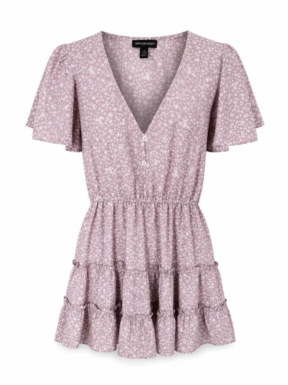 Streetwear Society Floral V-Neck Ruffle Midi Dress Mauve Purple Cottagecore Sz L